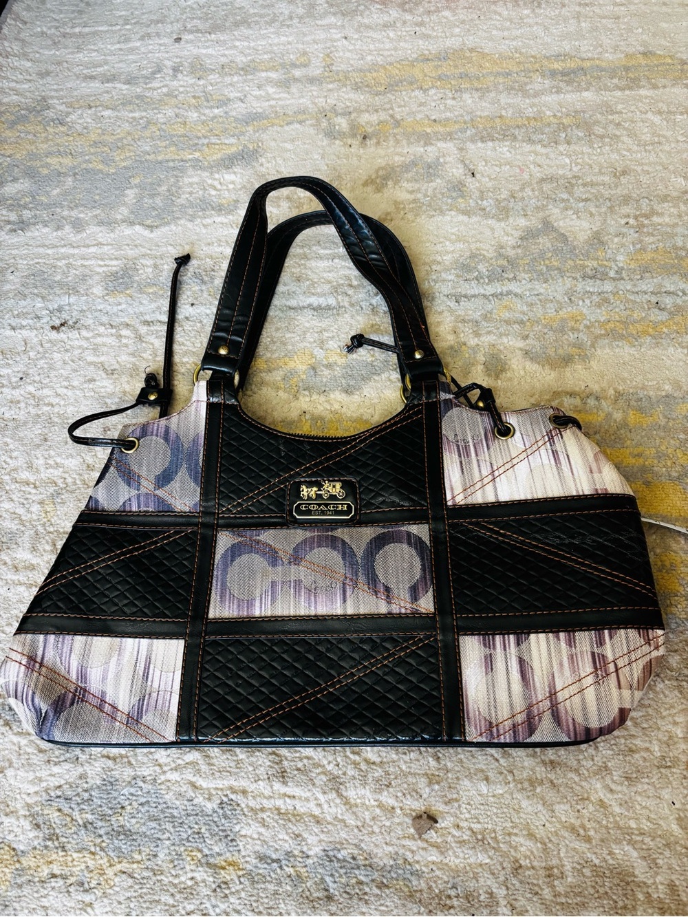 Coach Quilted Patchwork Shoulder Tote in Black and Purple